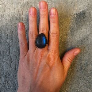 Ippolita Rock Candy Ring with Blue Topaz Gem and Hammered Silver body
